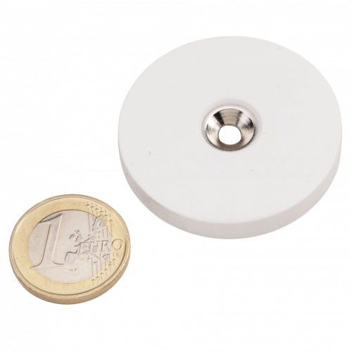 Ringmagnet Ø 43,5 mm mit Senkung gummiert weiß - hält 10,2 kg