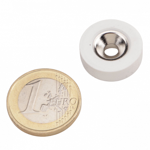 Ringmagnet Ø 19,5 mm mit Senkung gummiert weiß - hält 2,7 kg