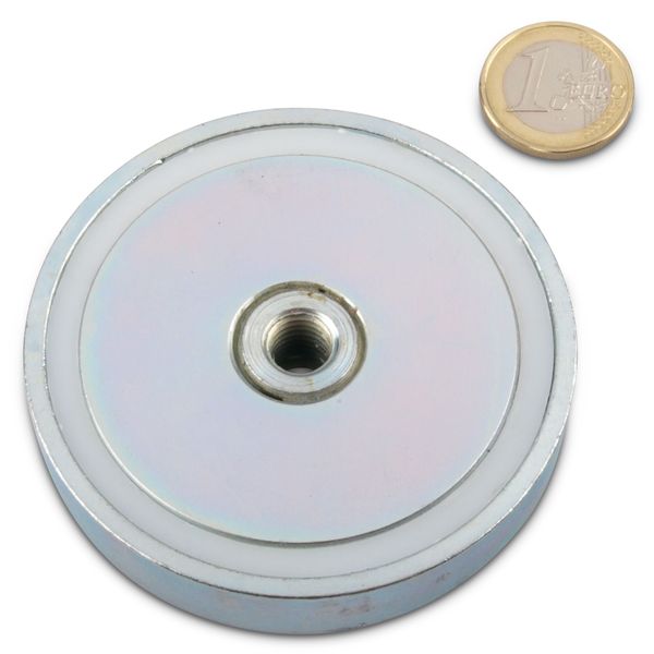 75mm Durchmesser X 15mm dicker N42 Neodym-Topf-Magnet mit M10 Ãƒ–se + 10  Meter Seil - 200kg Zugkraft